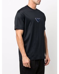 dunkelblaues besticktes T-Shirt mit einem Rundhalsausschnitt von Emporio Armani