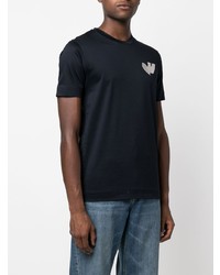 dunkelblaues besticktes T-Shirt mit einem Rundhalsausschnitt von Emporio Armani