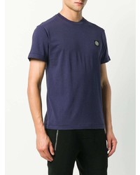 dunkelblaues besticktes T-Shirt mit einem Rundhalsausschnitt von Stone Island