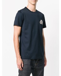 dunkelblaues besticktes T-Shirt mit einem Rundhalsausschnitt von Moncler