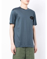 dunkelblaues besticktes T-Shirt mit einem Rundhalsausschnitt von Emporio Armani