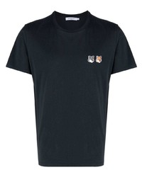 dunkelblaues besticktes T-Shirt mit einem Rundhalsausschnitt von MAISON KITSUNÉ