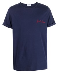 dunkelblaues besticktes T-Shirt mit einem Rundhalsausschnitt von Maison Labiche