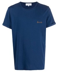dunkelblaues besticktes T-Shirt mit einem Rundhalsausschnitt von Maison Labiche