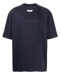 dunkelblaues besticktes T-Shirt mit einem Rundhalsausschnitt von Maison Margiela