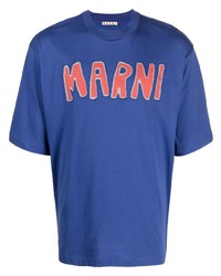 dunkelblaues besticktes T-Shirt mit einem Rundhalsausschnitt von Marni