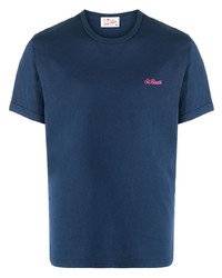 dunkelblaues besticktes T-Shirt mit einem Rundhalsausschnitt von MC2 Saint Barth