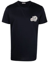 dunkelblaues besticktes T-Shirt mit einem Rundhalsausschnitt von Moncler