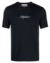 dunkelblaues besticktes T-Shirt mit einem Rundhalsausschnitt von Moschino