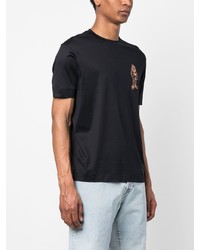 dunkelblaues besticktes T-Shirt mit einem Rundhalsausschnitt von Emporio Armani