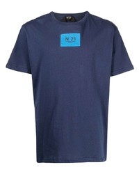 dunkelblaues besticktes T-Shirt mit einem Rundhalsausschnitt von N°21