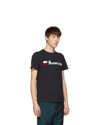 dunkelblaues besticktes T-Shirt mit einem Rundhalsausschnitt von Moncler