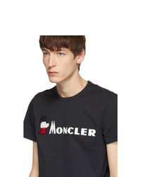 dunkelblaues besticktes T-Shirt mit einem Rundhalsausschnitt von Moncler