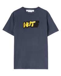 dunkelblaues besticktes T-Shirt mit einem Rundhalsausschnitt von Off-White