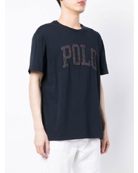 dunkelblaues besticktes T-Shirt mit einem Rundhalsausschnitt von Polo Ralph Lauren