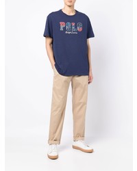 dunkelblaues besticktes T-Shirt mit einem Rundhalsausschnitt von Polo Ralph Lauren