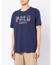 dunkelblaues besticktes T-Shirt mit einem Rundhalsausschnitt von Polo Ralph Lauren