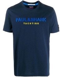 dunkelblaues besticktes T-Shirt mit einem Rundhalsausschnitt von Paul & Shark