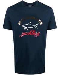 dunkelblaues besticktes T-Shirt mit einem Rundhalsausschnitt von Paul & Shark