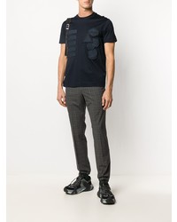 dunkelblaues besticktes T-Shirt mit einem Rundhalsausschnitt von Emporio Armani