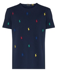 dunkelblaues besticktes T-Shirt mit einem Rundhalsausschnitt von Polo Ralph Lauren