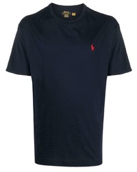 dunkelblaues besticktes T-Shirt mit einem Rundhalsausschnitt von Polo Ralph Lauren