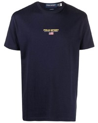 dunkelblaues besticktes T-Shirt mit einem Rundhalsausschnitt von POLO RALPH LAUREN SPORT