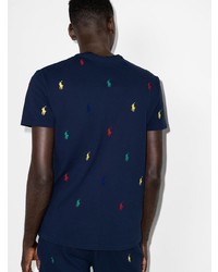 dunkelblaues besticktes T-Shirt mit einem Rundhalsausschnitt von Polo Ralph Lauren