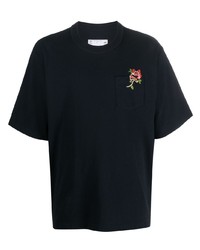 dunkelblaues besticktes T-Shirt mit einem Rundhalsausschnitt von Sacai