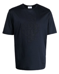 dunkelblaues besticktes T-Shirt mit einem Rundhalsausschnitt von Salvatore Ferragamo