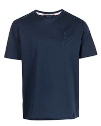 dunkelblaues besticktes T-Shirt mit einem Rundhalsausschnitt von Shanghai Tang
