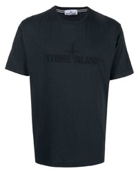 dunkelblaues besticktes T-Shirt mit einem Rundhalsausschnitt von Stone Island