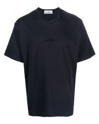 dunkelblaues besticktes T-Shirt mit einem Rundhalsausschnitt von Stone Island
