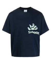 dunkelblaues besticktes T-Shirt mit einem Rundhalsausschnitt von Sundek