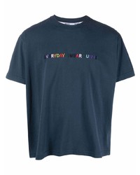 dunkelblaues besticktes T-Shirt mit einem Rundhalsausschnitt von Sunnei
