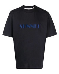 dunkelblaues besticktes T-Shirt mit einem Rundhalsausschnitt von Sunnei