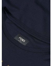 dunkelblaues besticktes T-Shirt mit einem Rundhalsausschnitt von Fendi