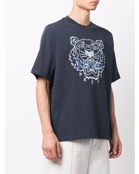 dunkelblaues besticktes T-Shirt mit einem Rundhalsausschnitt von Kenzo