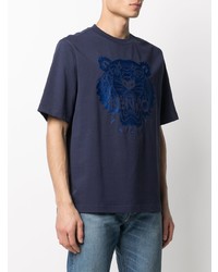 dunkelblaues besticktes T-Shirt mit einem Rundhalsausschnitt von Kenzo