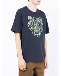 dunkelblaues besticktes T-Shirt mit einem Rundhalsausschnitt von Kenzo