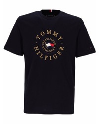 dunkelblaues besticktes T-Shirt mit einem Rundhalsausschnitt von Tommy Hilfiger