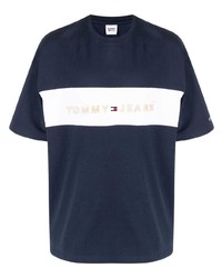 dunkelblaues besticktes T-Shirt mit einem Rundhalsausschnitt von Tommy Jeans