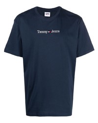 dunkelblaues besticktes T-Shirt mit einem Rundhalsausschnitt von Tommy Jeans