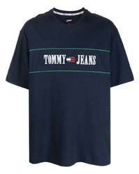 dunkelblaues besticktes T-Shirt mit einem Rundhalsausschnitt von Tommy Jeans