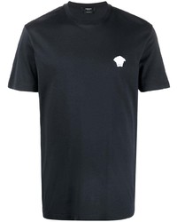 dunkelblaues besticktes T-Shirt mit einem Rundhalsausschnitt von Versace