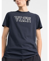 dunkelblaues besticktes T-Shirt mit einem Rundhalsausschnitt von Valentino