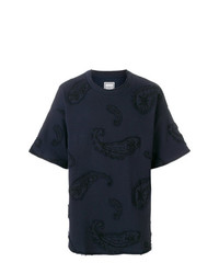 dunkelblaues besticktes T-Shirt mit einem Rundhalsausschnitt von Wooyoungmi