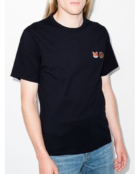 dunkelblaues besticktes T-Shirt mit einem Rundhalsausschnitt von MAISON KITSUNÉ