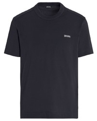 dunkelblaues besticktes T-Shirt mit einem Rundhalsausschnitt von Zegna
