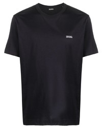 dunkelblaues besticktes T-Shirt mit einem Rundhalsausschnitt von Zegna